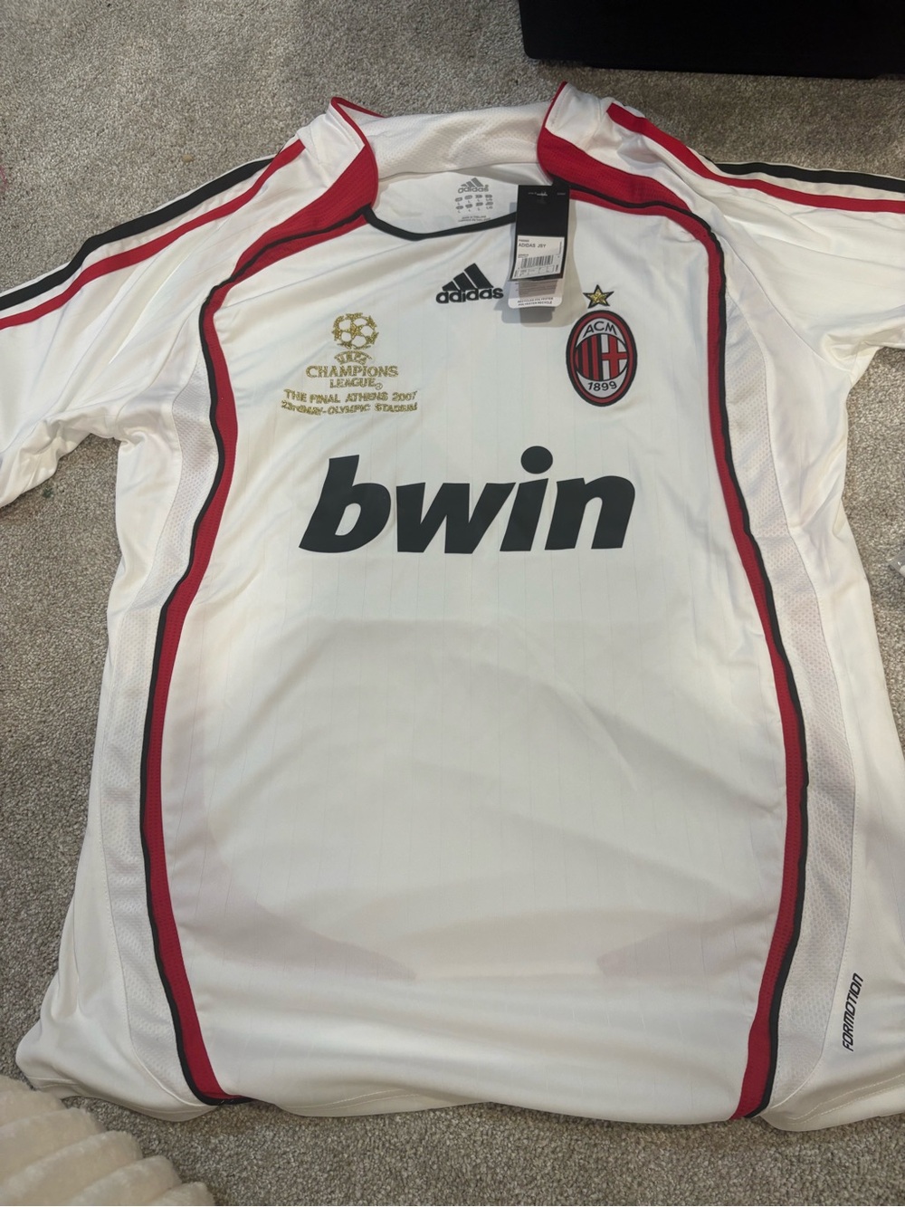 adidas AC Milan White Football Jersey with Red and Black Trim